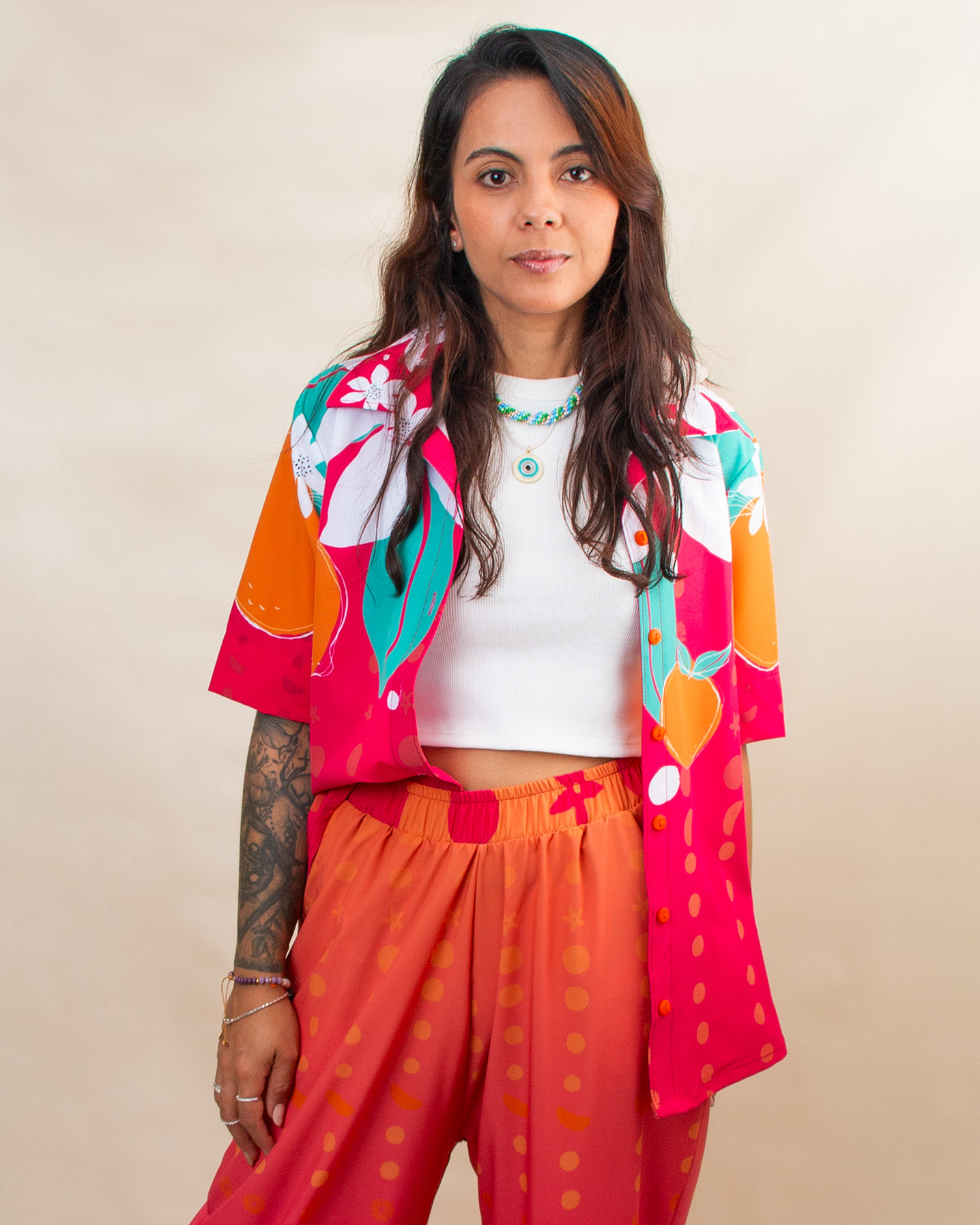 Set de Sol Pantalón Flores Mandarina - Imagen 5