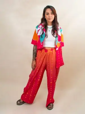 Set de Sol Pantalón Flores Mandarina