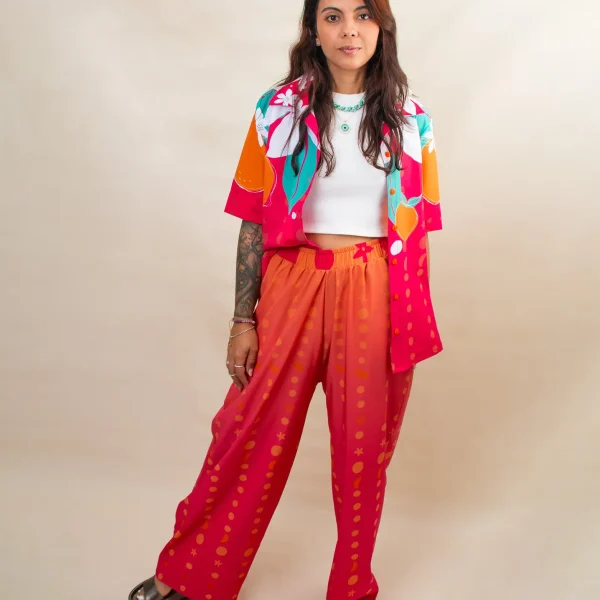 Set de Sol Pantalón Flores Mandarina