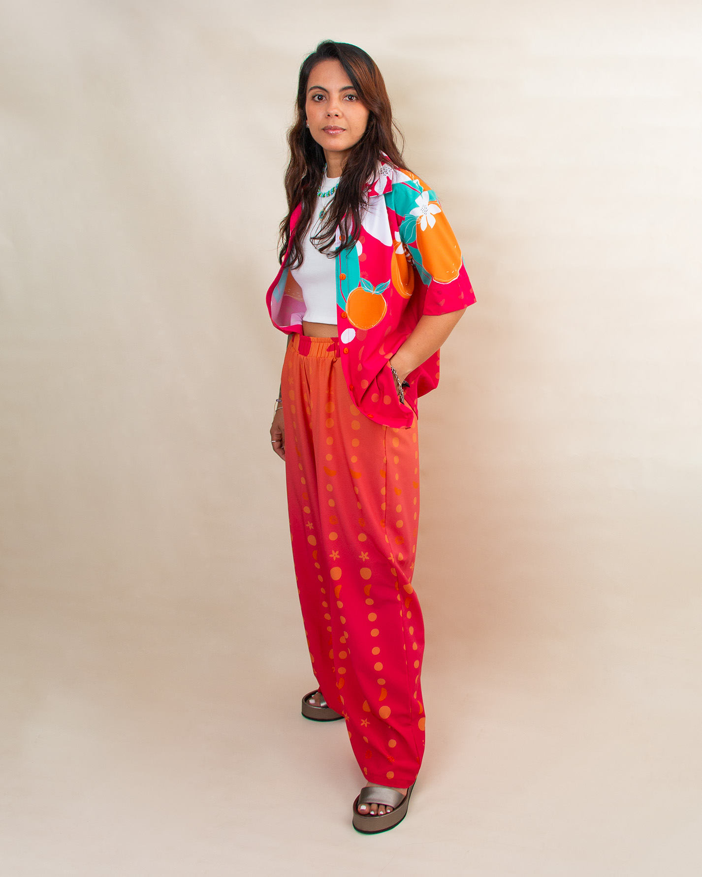 Set de Sol Pantalón Flores Mandarina - Imagen 4