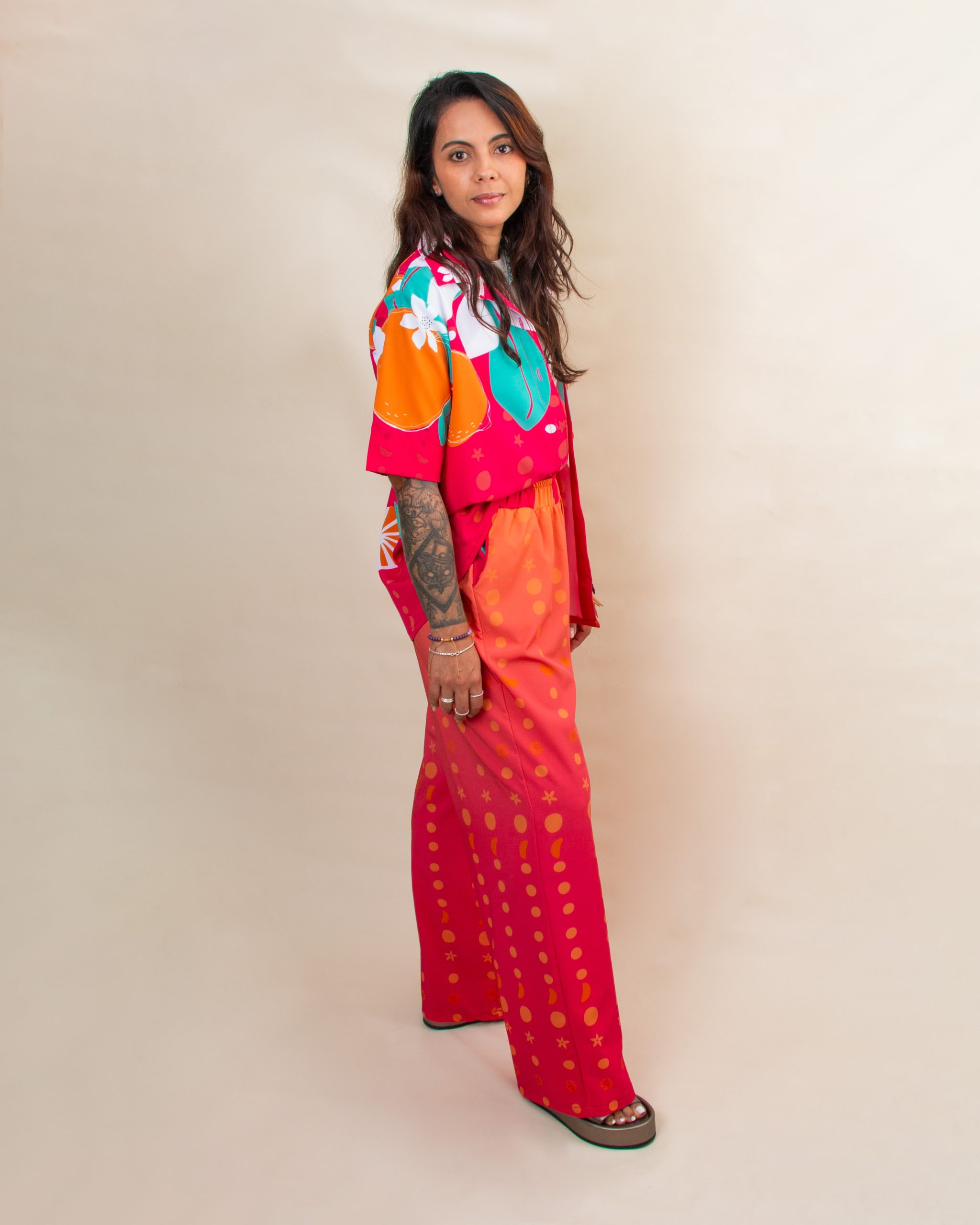 Set de Sol Pantalón Flores Mandarina - Imagen 3