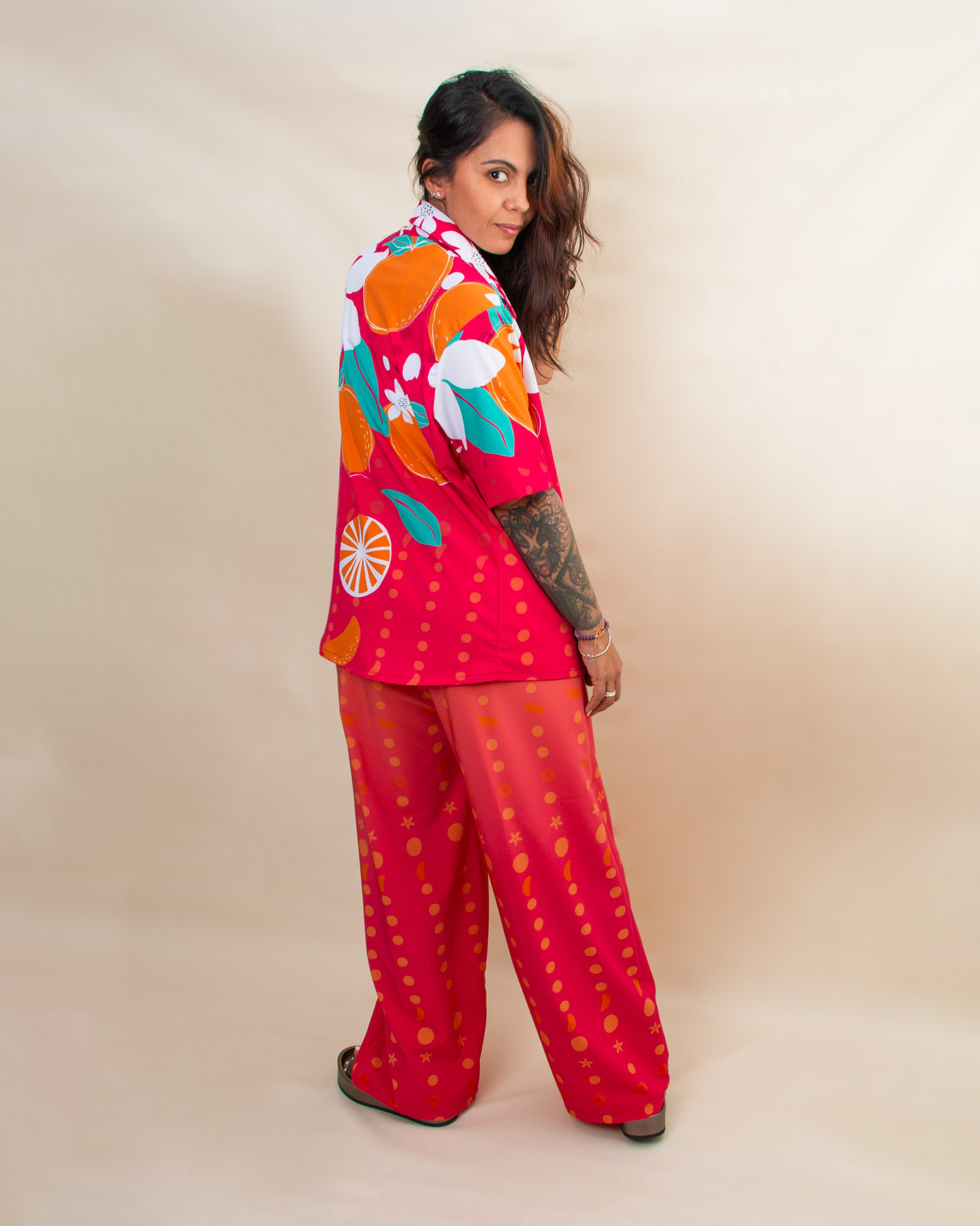 Set de Sol Pantalón Flores Mandarina - Imagen 2